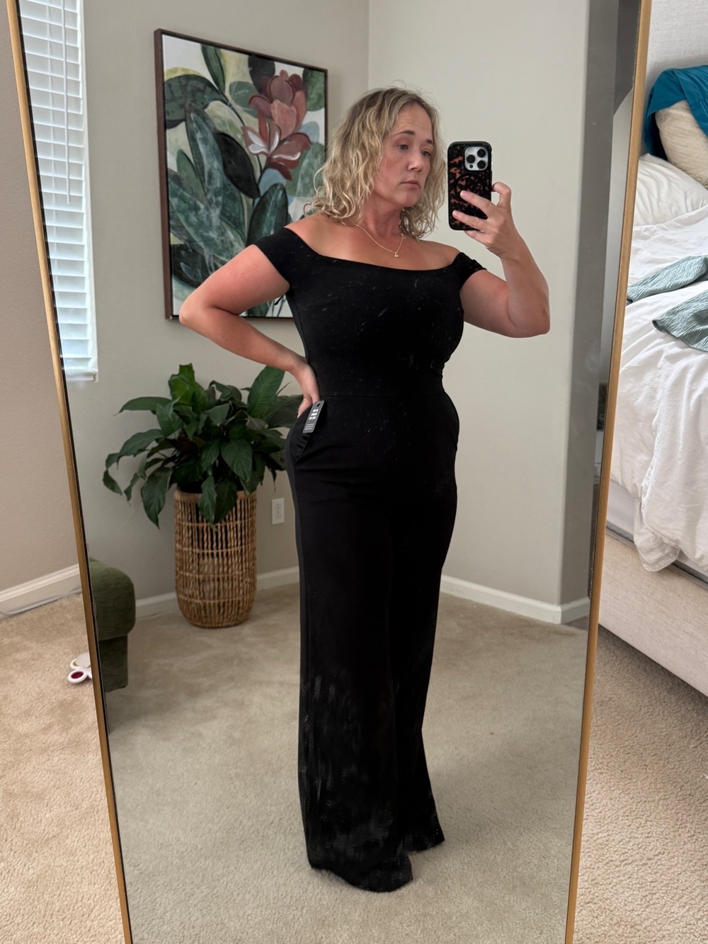 Express Off-Shoulder Black Jumpsuit with Wide Legs